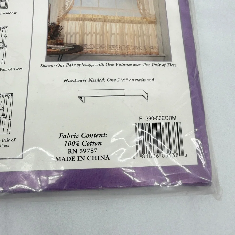 Verona Window Valance Ecru Crochet Lace Trim 100% Cotton Shabby Chic 60x14 NEW